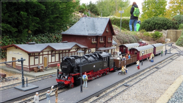 Harz Anfang Oktober 2018 - Der Bahnhof Drei Tannen Hohne im Maßstab 1:25 im Wernigeroder Miniaturenland